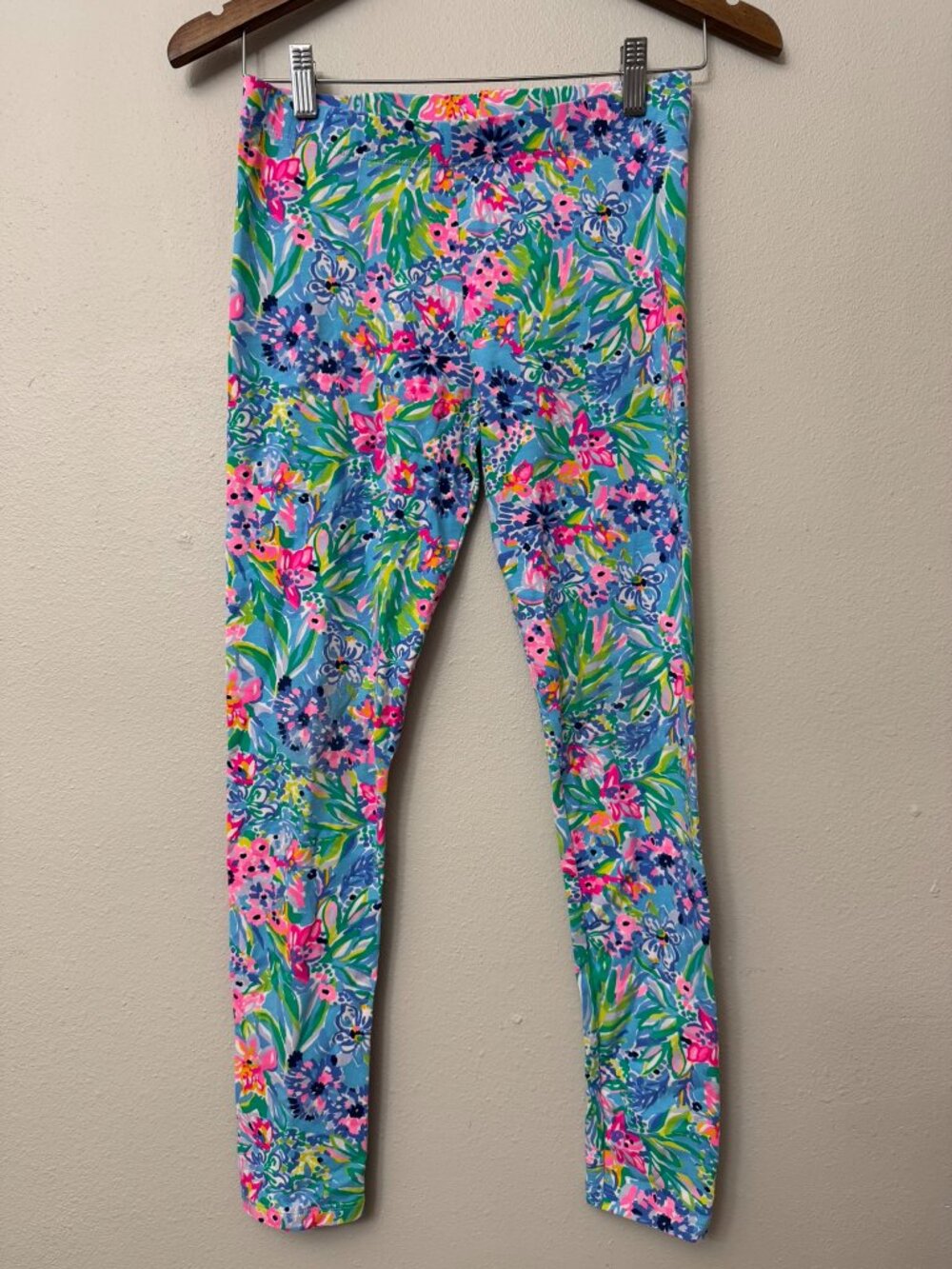 Lilly Pulitizer Blue Pink Girl's Cotton Blend Leggings XL